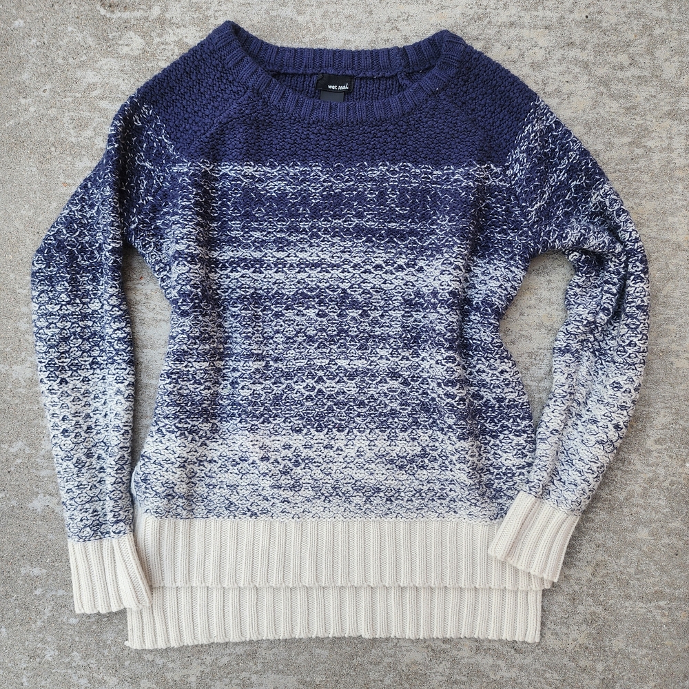Y2K Wet Seal Blue Cream Gradient Ombre Knit Sweater, Sz M